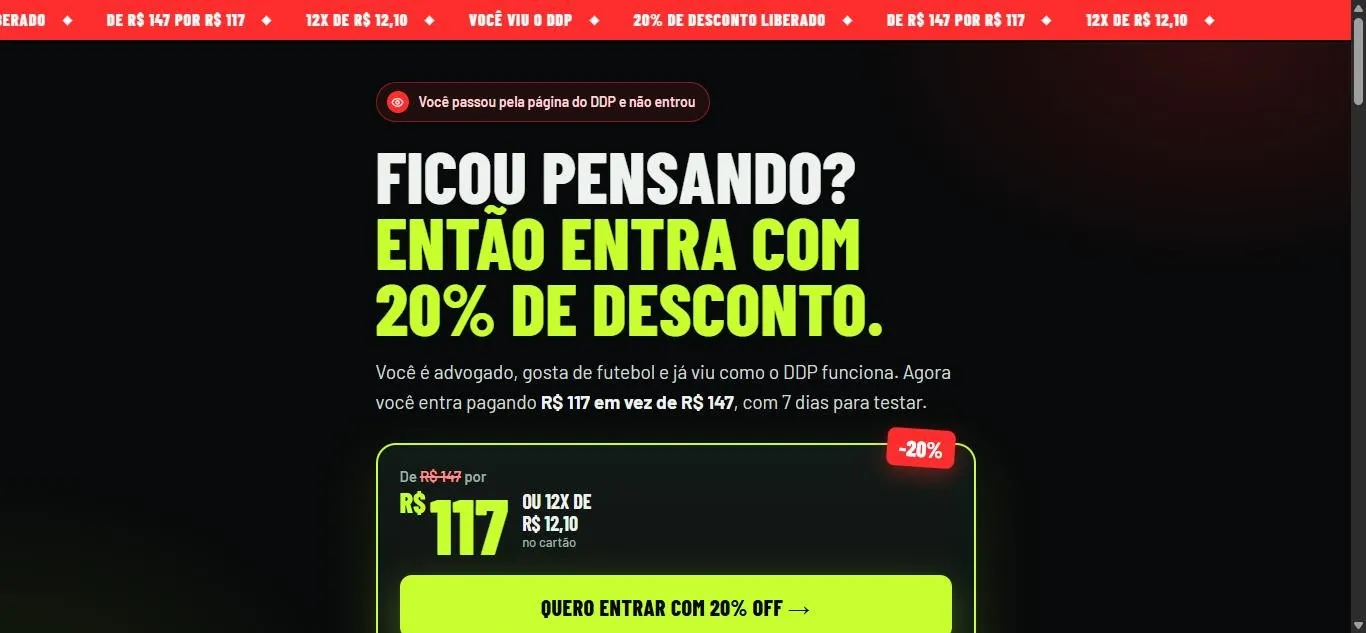 Página de recuperação do DDP com 20% de desconto