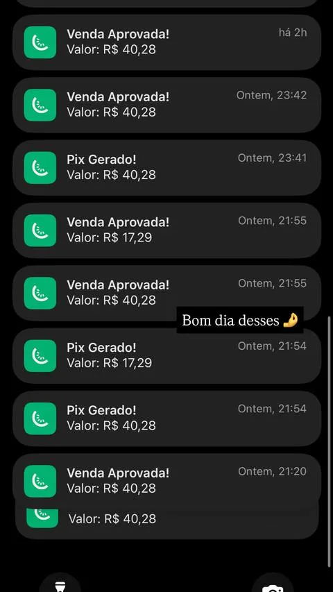 Sequência de notificações de venda aprovada e Pix gerado